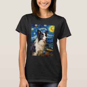 T-shirt Frontière Collie chien Van Gog art Starry Nuit Fro