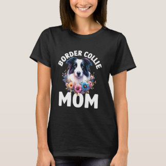 T-shirt Frontière Florale Collie Mama aquarelle Chien Mama