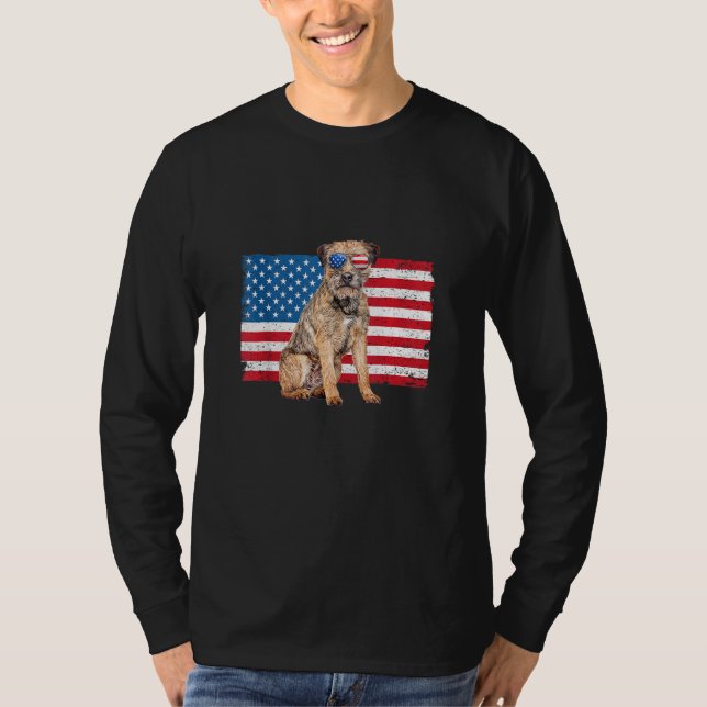 T-shirt Frontière Terrier Papa Maman Maman Drapeau América (Devant)