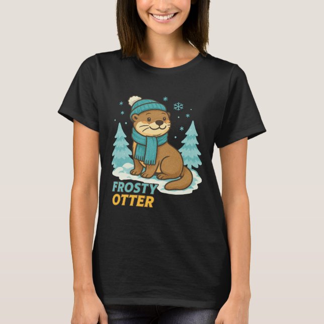 T-shirt Frosty Otter Winter Charm Art Long Sleeve  (Devant)