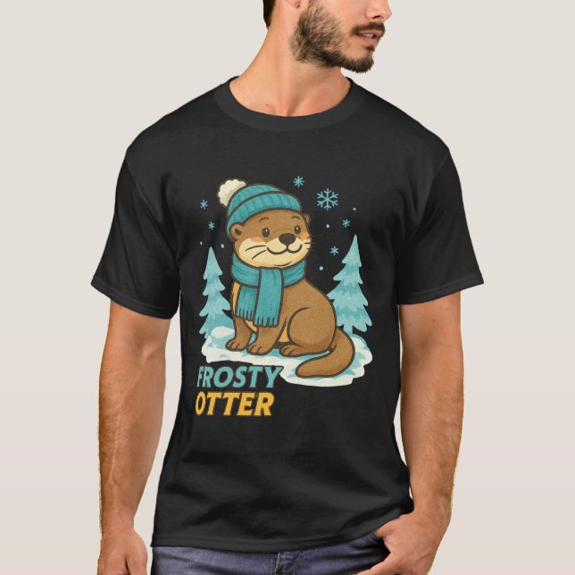 T-shirt Frosty Otter Winter Charm Art Long Sleeve  (Devant)