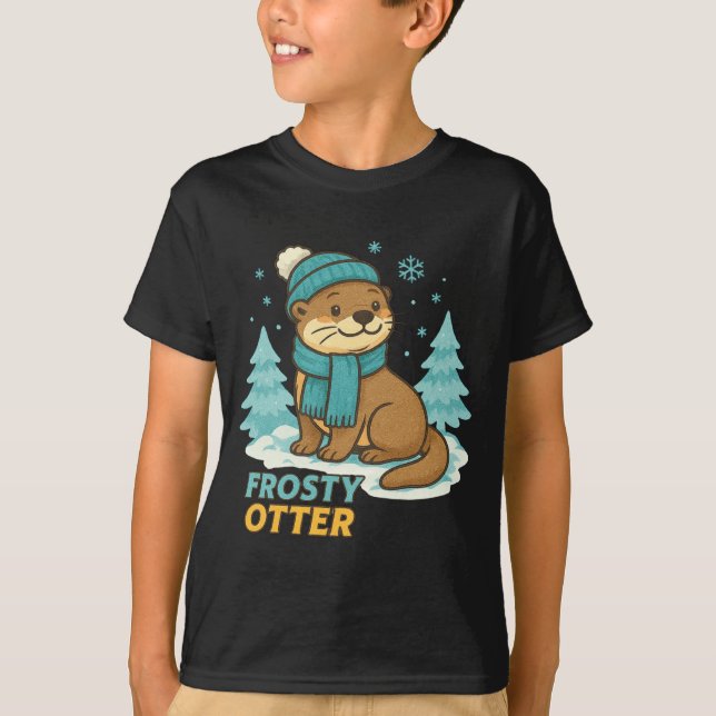 T-shirt Frosty Otter Winter Charm Art Long Sleeve  (Devant)