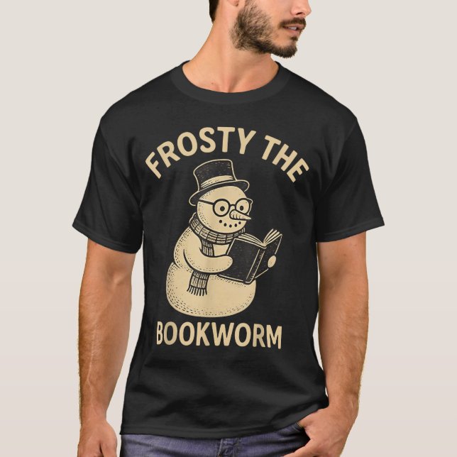 T-shirt Frosty The Bookworm Snowman Reading  (Devant)