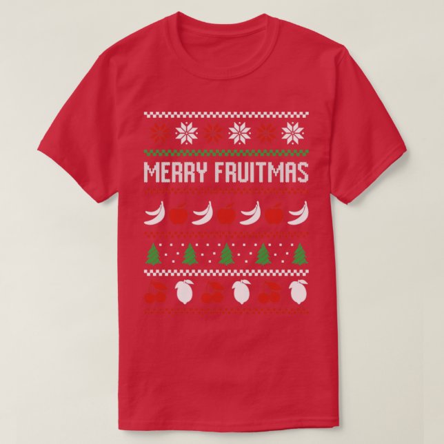 T-shirt Fruit Banana Apple Bird Ugly Christmas Sweater Mer (Design devant)