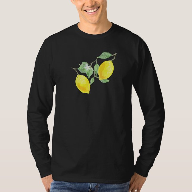 T-shirt Fruit Citrus Citron Avec Feuilles Verts (Devant)
