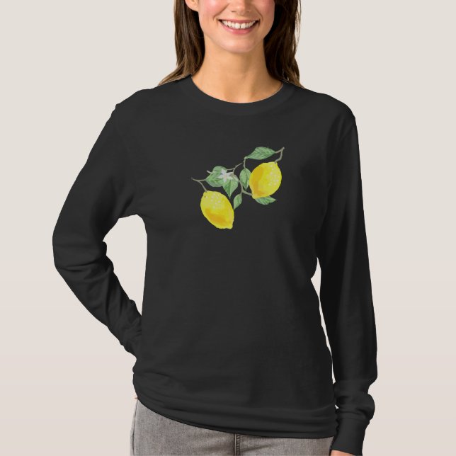 T-shirt Fruit Citrus Citron Avec Feuilles Verts (Devant)