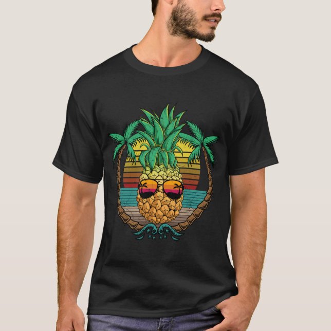 T-shirt Fruit D'Ananas Avec Lunettes De Soleil Plage Été P (Devant)