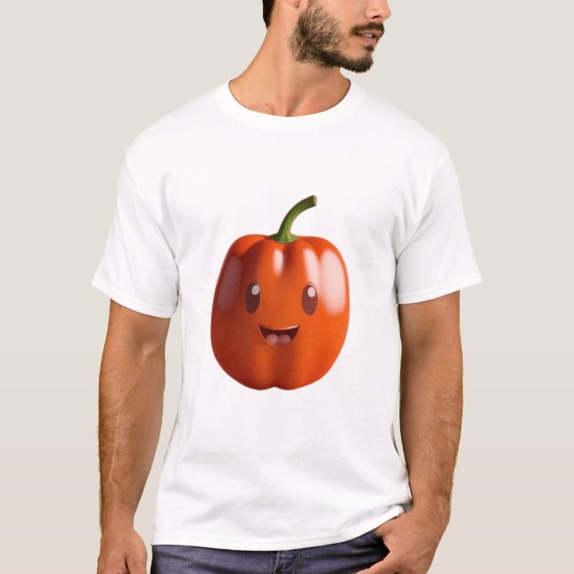 T-shirt Fruit de Paprika à l'orange mignon avec le visage (Devant)