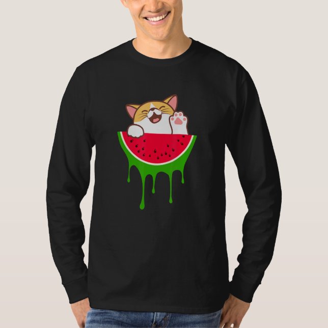 T-shirt Fruit d'été de chat de pastèque (Devant)