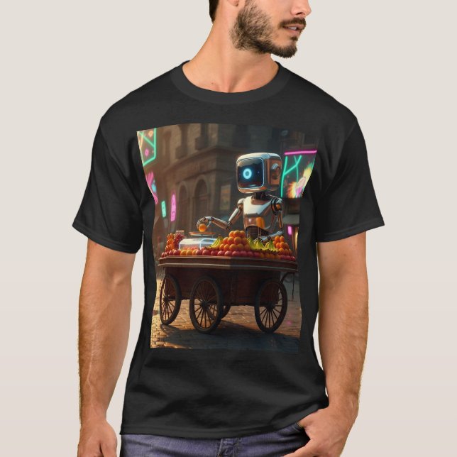 T-shirt Fruit Vendor Robot – Egyptian Street Fusion Art (Devant)