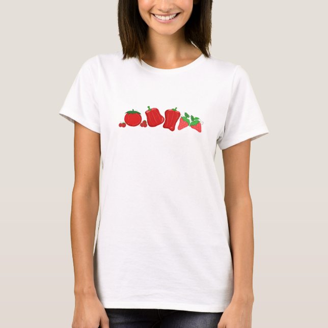 T-shirt Fruits et légumes de couleur rouge (Devant)