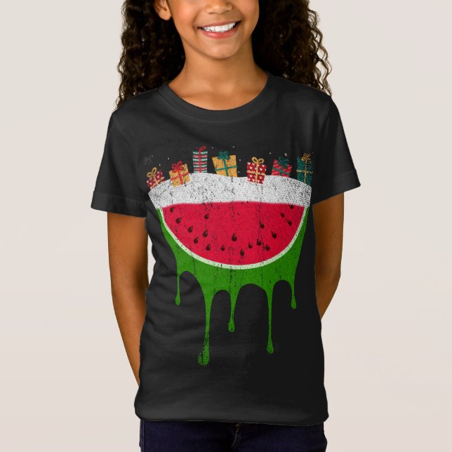 T-Shirt Fruits tropicaux de Noël Pastèque d'été Noël (Devant)