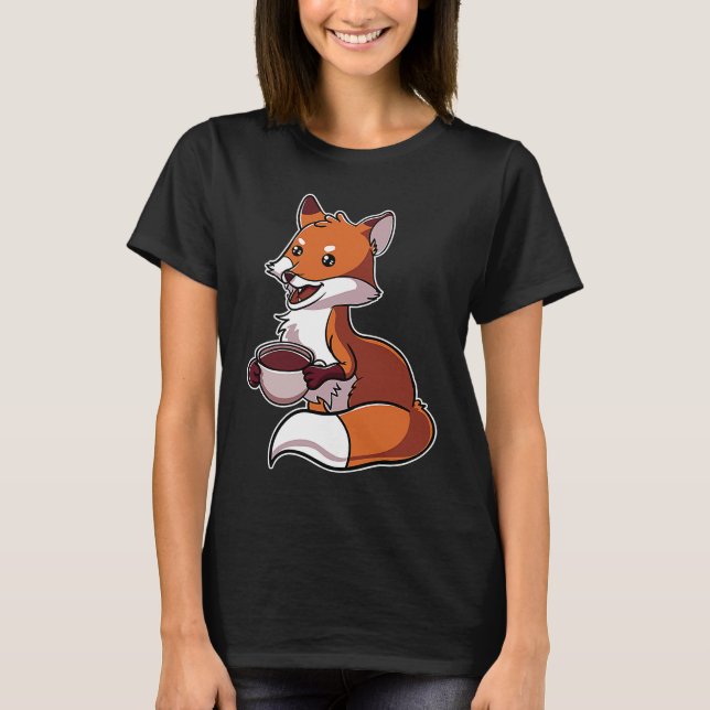 T-shirt Fuchs Rotfuchs Boire Des Fèves De Café (Devant)