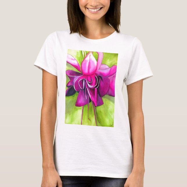 T-shirt Fuchsia pop art watercolour flower (Devant)