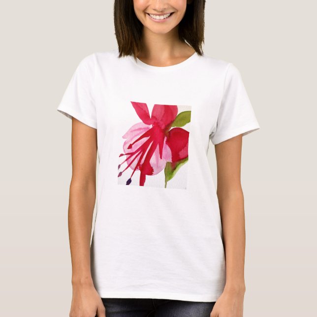 T-shirt Fuchsia pop art watercolour flower (Devant)