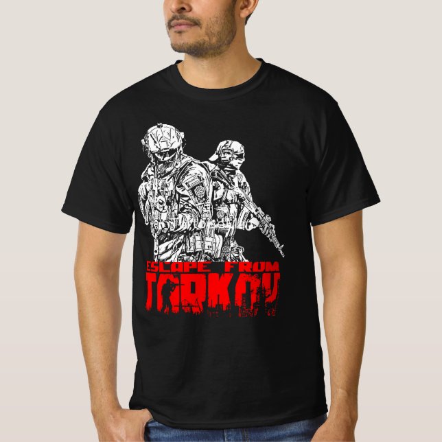 T-shirt Fuir de Tarkov blanc et rouge (Devant)