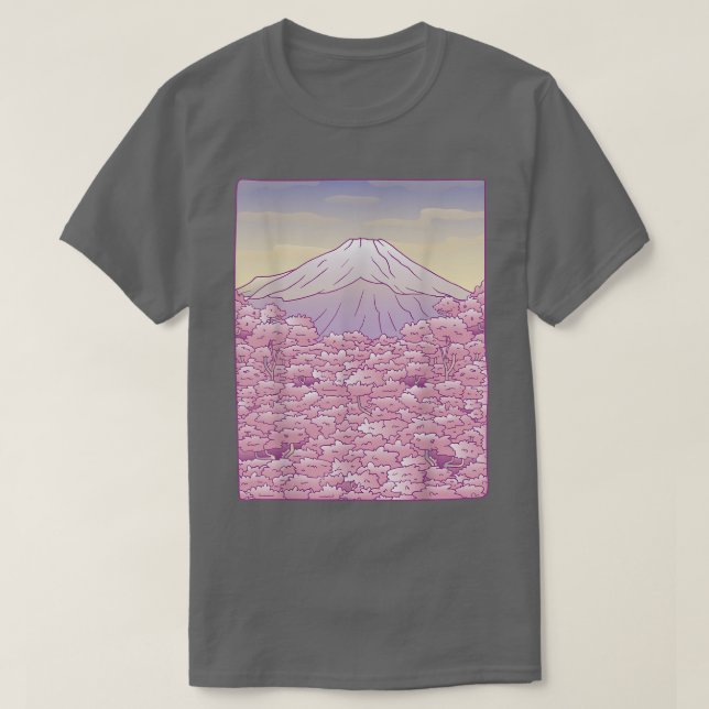 T-shirt Fuji Japonais Sakura Cherry Blossom Tree Japon Gra (Design devant)