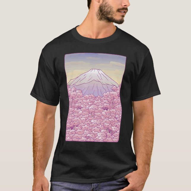 T-shirt Fuji Japonais Sakura Cherry Blossom Tree Japon Gra (Devant)