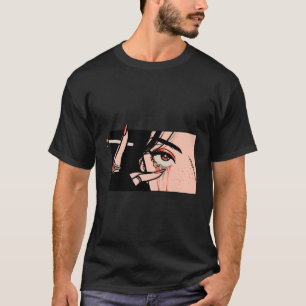 T-shirt Fumer Anime fille yeux Kawaii Japon Art esthétique