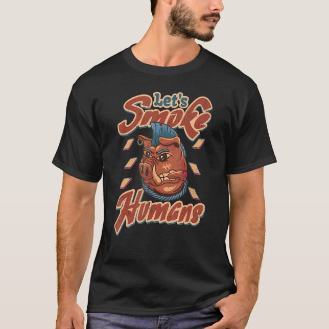 T-shirt Fumer Ce Cochon Barbecue Fumeur J'Aime Cochons Net (Devant)