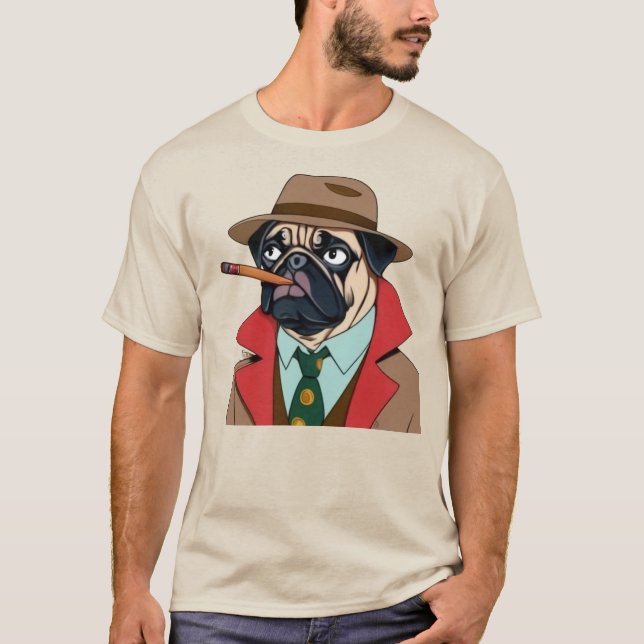 T-shirt Fumer chien carlin avec casquette fedora (Devant)