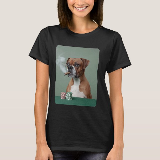 T-shirt Fumer Cigar Gambling Boxer Chien Jouer Poker Mem (Devant)