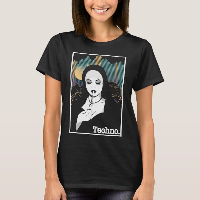 T-shirt Fumer Techno Nun Religion Retro Basse Musique (Devant)
