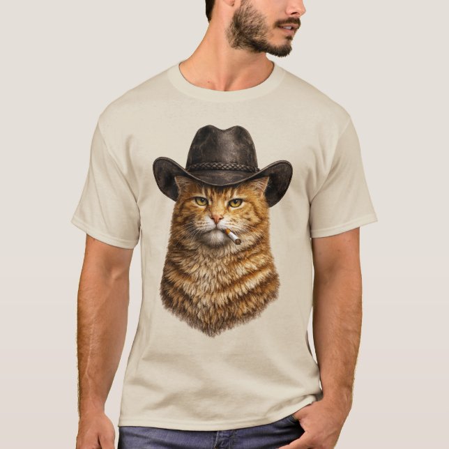 T-shirt fumeur de cigarette Orange Cowboy Cat western Rust (Devant)