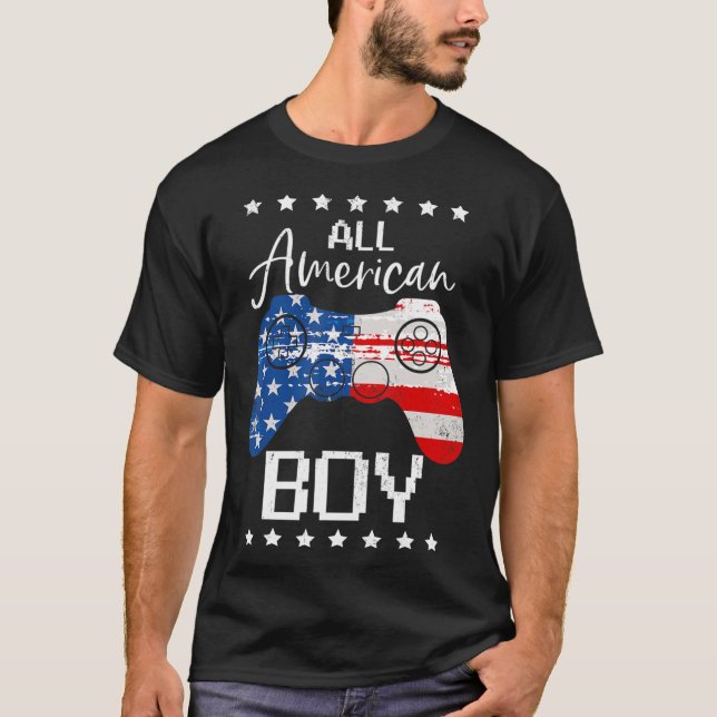 T-shirt Fun All American Boys 4th July Son Video Game USA (Devant)