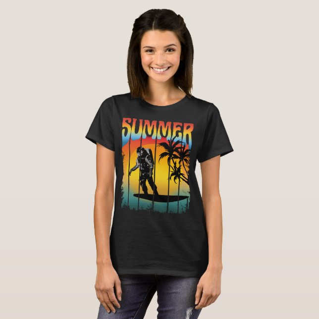 T-SHIRT FUN AMUSANT ASTRONAUTE SOLEIL COUCHANT (Devant entier)