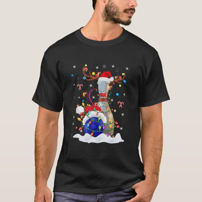 T-shirt Fun Bowling Boule de Noël Pin de bowling Santa Hat (Devant)
