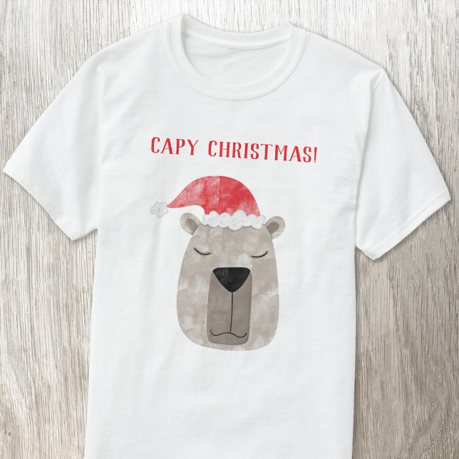 T-shirt Fun Capybara Noël personnalisé (Fun capybara Christmas Santa hat winter holidays t-shirt)