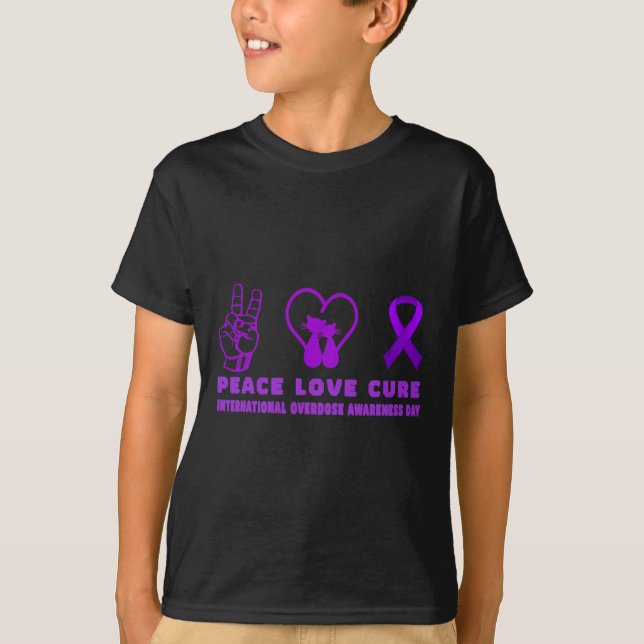 T-shirt Fun cat Peace Love Cure overdose Sensibilisation S (Devant)