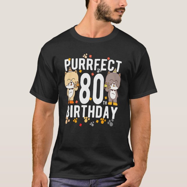 T-shirt Fun Chat Joyeux 80e Anniversaire 80 Anniversaire (Devant)