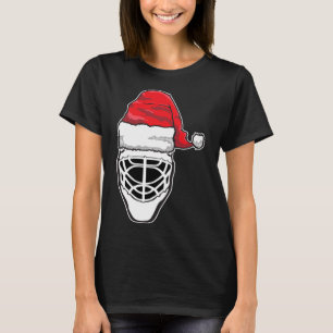 T-shirt Fun Christmas Hockey Goalie Masque Santa Hat Xmas