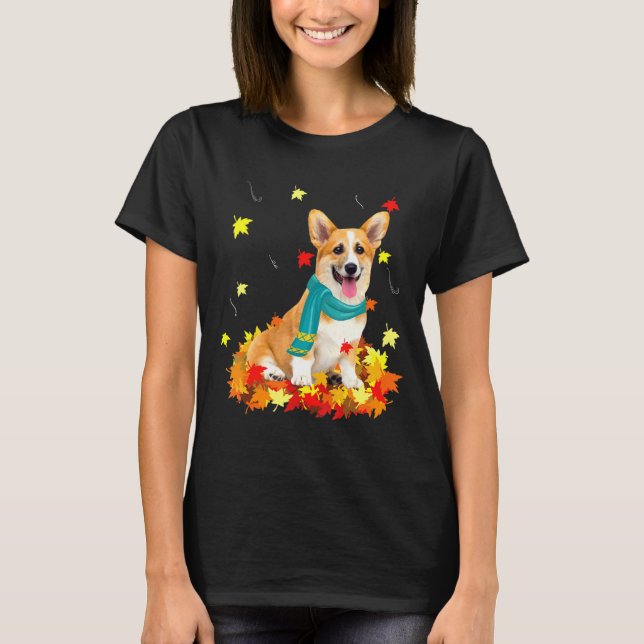 T-shirt Fun Corgi Thanksgiving chien d'automne (Devant)