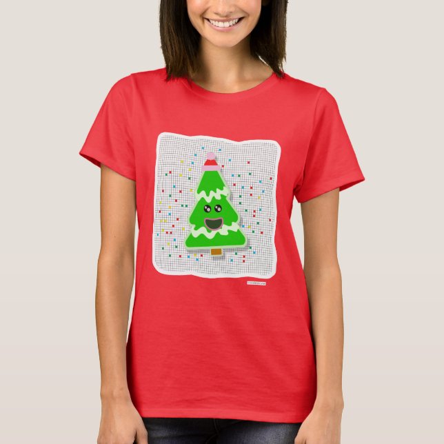 T-shirt Fun Cute Kawaii Christmas Holiday Tree Caractère (Devant)