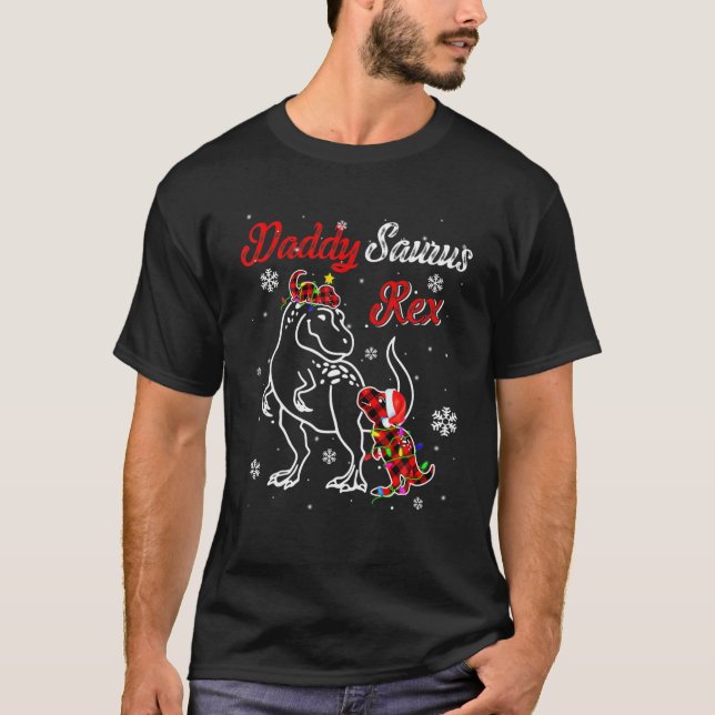 T-shirt Fun Daddysaurus Rex Cute Dinosaur Rouge Paid Chris (Devant)