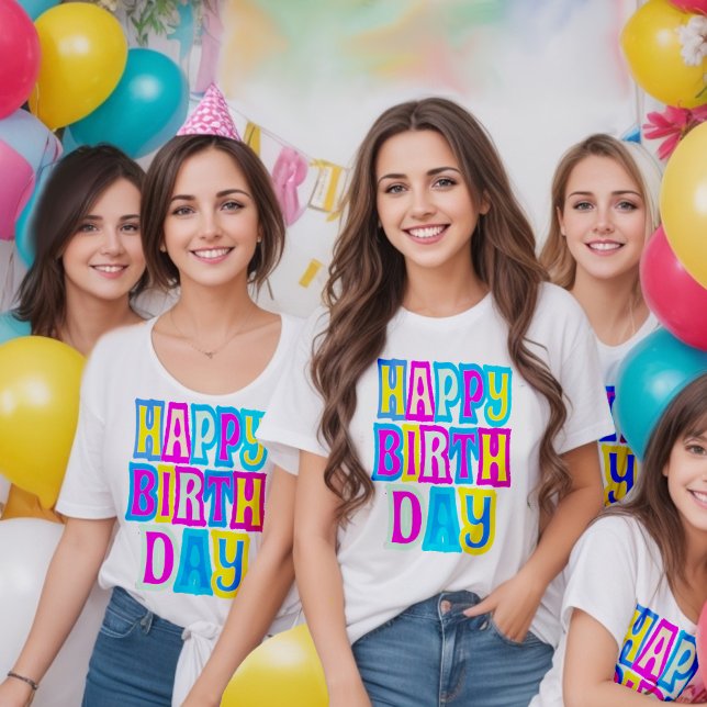 T-shirt Fun et coloré heureux anniversaire (T-shirts perfect for friends who want to show off their birthday spirit and have a blast together.)
