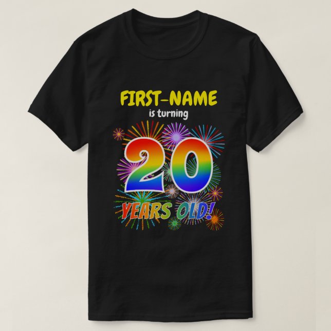 T-shirt Fun Fireworks, Rainbow Look "20", 20e anniversaire (Design devant)