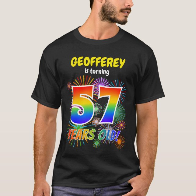 T-shirt Fun Fireworks, Rainbow Look "57", 57e anniversaire (Devant)