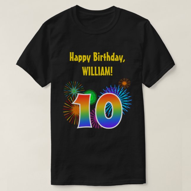 T-shirt Fun Fireworks + Rainbow Motif "10" Anniversaire # (Design devant)