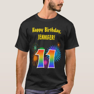 T-shirt Fun Fireworks + Rainbow Motif "11" Anniversaire #