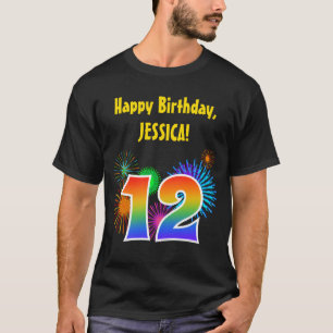 T-shirt Fun Fireworks + Rainbow Motif "12" Anniversaire #