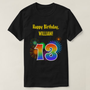 T-shirt Fun Fireworks + Rainbow Motif "13" Anniversaire #