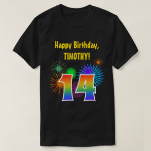 T-shirt Fun Fireworks + Rainbow Motif "14" Anniversaire #