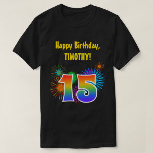 T-shirt Fun Fireworks + Rainbow Motif "15" Anniversaire #