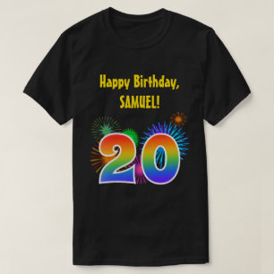 T-shirt Fun Fireworks + Rainbow Motif "20" Anniversaire #