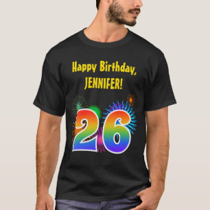 T-shirt Fun Fireworks + Rainbow Motif "26" Anniversaire #