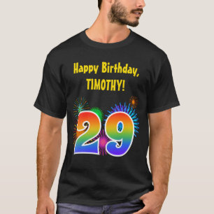 T-shirt Fun Fireworks + Rainbow Motif "29" Anniversaire #